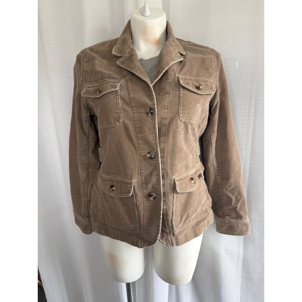 LL Bean Corduroy Field Jacket Women's Size L Tan Barn Coat Utility Farm Country